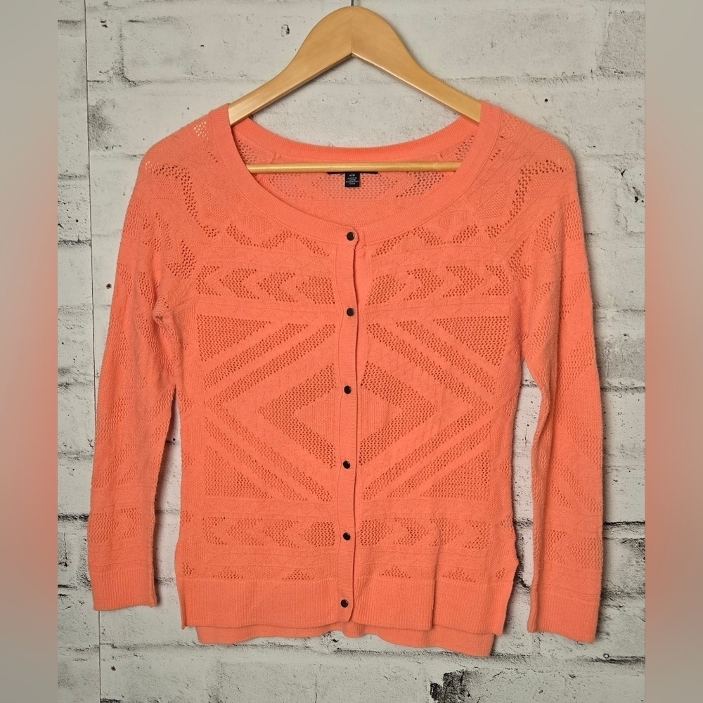 American Eagle Peach Pointelle Knit Button Cardigan Size M